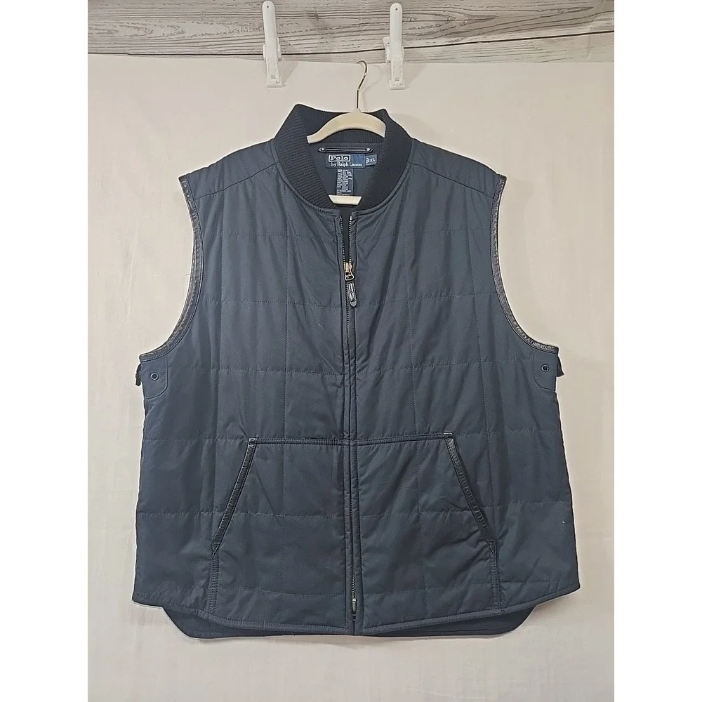 Vintage Polo Ralph Lauren Quilted Vest Jacket Size XL Pockets Navy Blue Full Zip